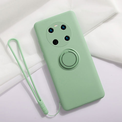 Ultra-thin Silicone Gel Soft Case Cover with Magnetic Finger Ring Stand A01 for Huawei Mate 40E 5G Matcha Green