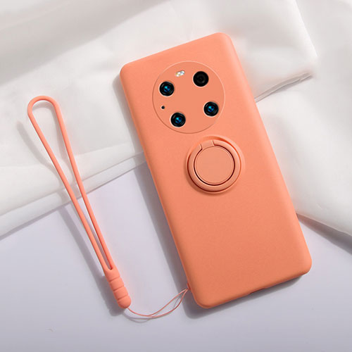 Ultra-thin Silicone Gel Soft Case Cover with Magnetic Finger Ring Stand A01 for Huawei Mate 40E Pro 4G Orange