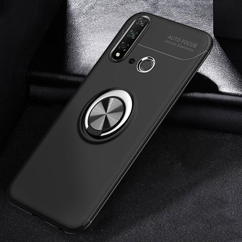 Ultra-thin Silicone Gel Soft Case Cover with Magnetic Finger Ring Stand A01 for Huawei Nova 5i Black