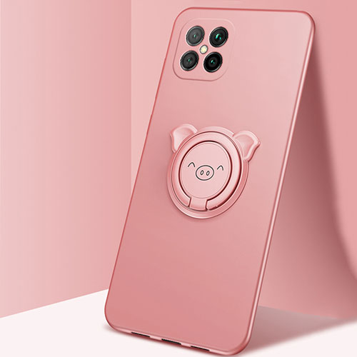 Ultra-thin Silicone Gel Soft Case Cover with Magnetic Finger Ring Stand A01 for Huawei Nova 8 SE 5G Rose Gold