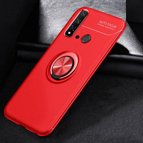 Ultra-thin Silicone Gel Soft Case Cover with Magnetic Finger Ring Stand A01 for Huawei P20 Lite (2019) Red