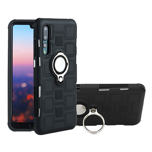 Ultra-thin Silicone Gel Soft Case Cover with Magnetic Finger Ring Stand A01 for Huawei P20 Pro Black