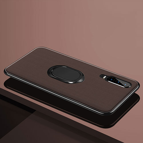 Ultra-thin Silicone Gel Soft Case Cover with Magnetic Finger Ring Stand A01 for Huawei P30 Brown