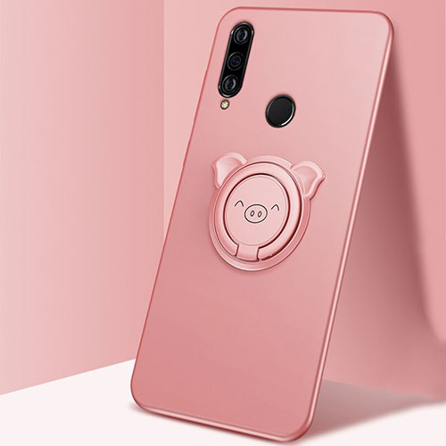 Ultra-thin Silicone Gel Soft Case Cover with Magnetic Finger Ring Stand A01 for Huawei P30 Lite Rose Gold