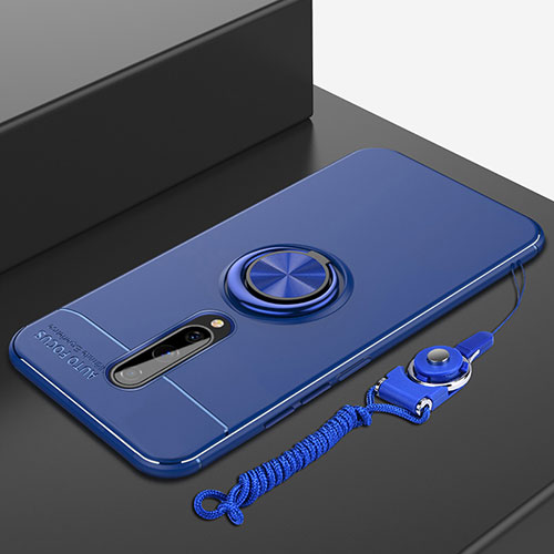 Ultra-thin Silicone Gel Soft Case Cover with Magnetic Finger Ring Stand A01 for OnePlus 8 Blue