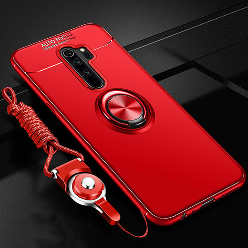 Ultra-thin Silicone Gel Soft Case Cover with Magnetic Finger Ring Stand A01 for Oppo A11X Red