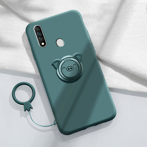 Ultra-thin Silicone Gel Soft Case Cover with Magnetic Finger Ring Stand A01 for Oppo A31 Green