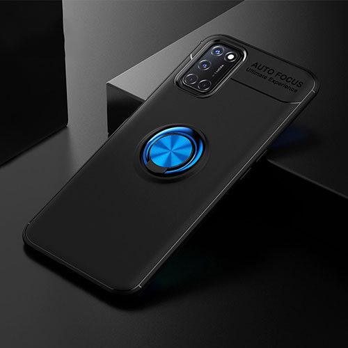 Ultra-thin Silicone Gel Soft Case Cover with Magnetic Finger Ring Stand A01 for Oppo A92 Blue and Black