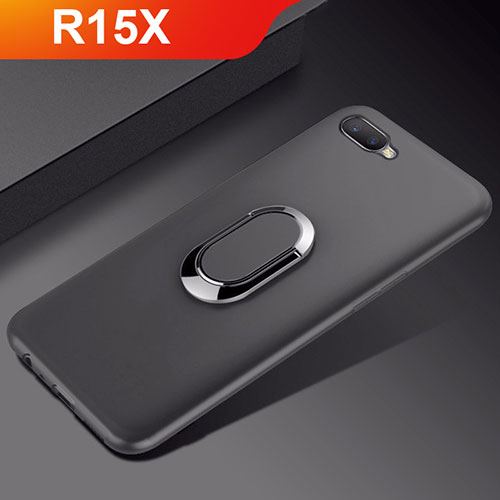 Ultra-thin Silicone Gel Soft Case Cover with Magnetic Finger Ring Stand A01 for Oppo R15X Black