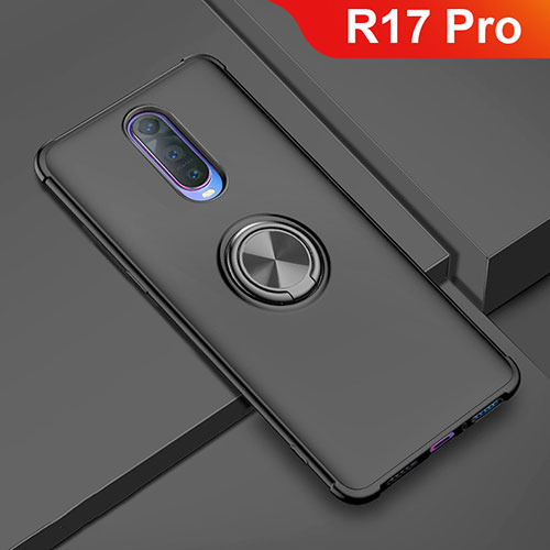 Ultra-thin Silicone Gel Soft Case Cover with Magnetic Finger Ring Stand A01 for Oppo R17 Pro Black