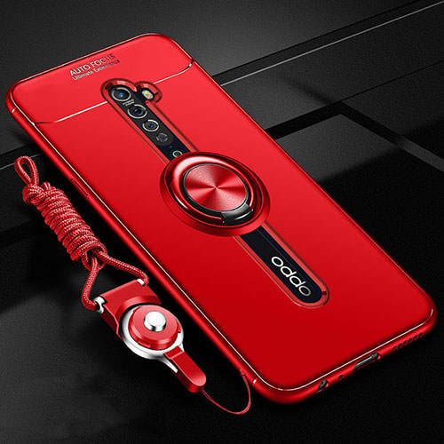 Ultra-thin Silicone Gel Soft Case Cover with Magnetic Finger Ring Stand A01 for Oppo Reno2 Red