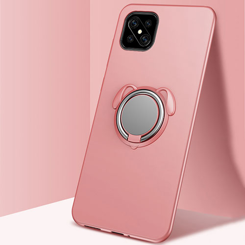 Ultra-thin Silicone Gel Soft Case Cover with Magnetic Finger Ring Stand A01 for Oppo Reno4 Z 5G Rose Gold