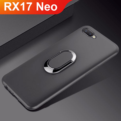 Ultra-thin Silicone Gel Soft Case Cover with Magnetic Finger Ring Stand A01 for Oppo RX17 Neo Black