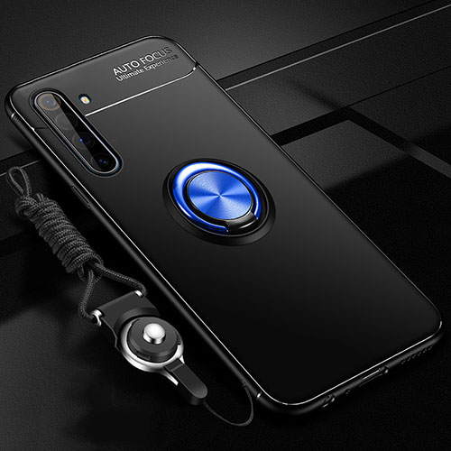 Ultra-thin Silicone Gel Soft Case Cover with Magnetic Finger Ring Stand A01 for Realme X50 Pro 5G Blue and Black