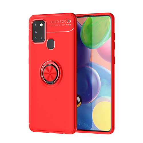Ultra-thin Silicone Gel Soft Case Cover with Magnetic Finger Ring Stand A01 for Samsung Galaxy A21s Red