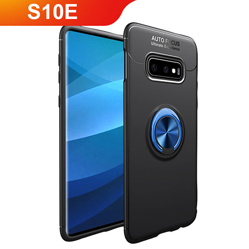 Ultra-thin Silicone Gel Soft Case Cover with Magnetic Finger Ring Stand A01 for Samsung Galaxy S10e Blue and Black
