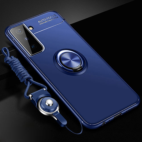 Ultra-thin Silicone Gel Soft Case Cover with Magnetic Finger Ring Stand A01 for Samsung Galaxy S21 5G Blue