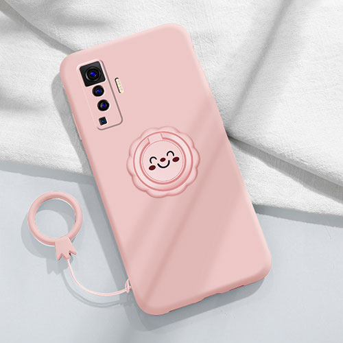 Ultra-thin Silicone Gel Soft Case Cover with Magnetic Finger Ring Stand A01 for Vivo X50 5G Pink
