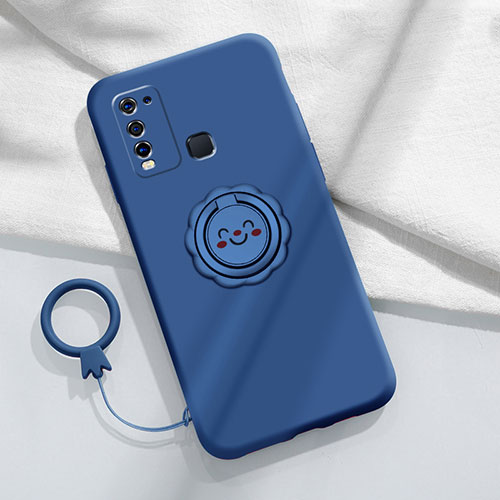 Ultra-thin Silicone Gel Soft Case Cover with Magnetic Finger Ring Stand A01 for Vivo Y50 Blue