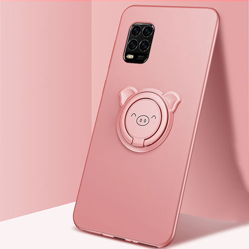 Ultra-thin Silicone Gel Soft Case Cover with Magnetic Finger Ring Stand A01 for Xiaomi Mi 10 Lite Rose Gold