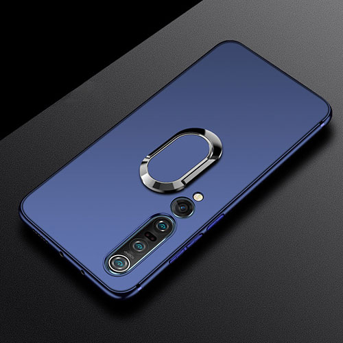 Ultra-thin Silicone Gel Soft Case Cover with Magnetic Finger Ring Stand A01 for Xiaomi Mi 10 Pro Blue