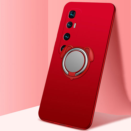 Ultra-thin Silicone Gel Soft Case Cover with Magnetic Finger Ring Stand A01 for Xiaomi Mi 10 Ultra Red