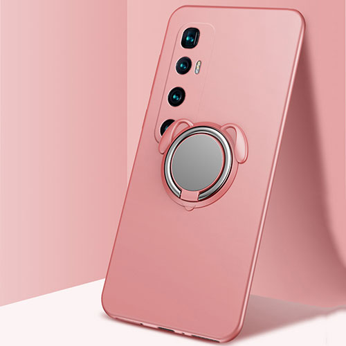 Ultra-thin Silicone Gel Soft Case Cover with Magnetic Finger Ring Stand A01 for Xiaomi Mi 10 Ultra Rose Gold