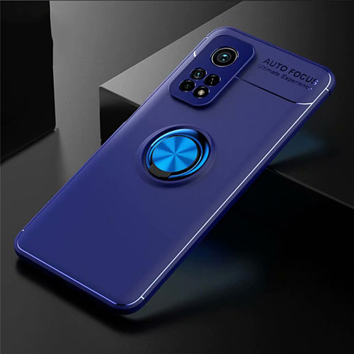 Ultra-thin Silicone Gel Soft Case Cover with Magnetic Finger Ring Stand A01 for Xiaomi Mi 10T 5G Blue
