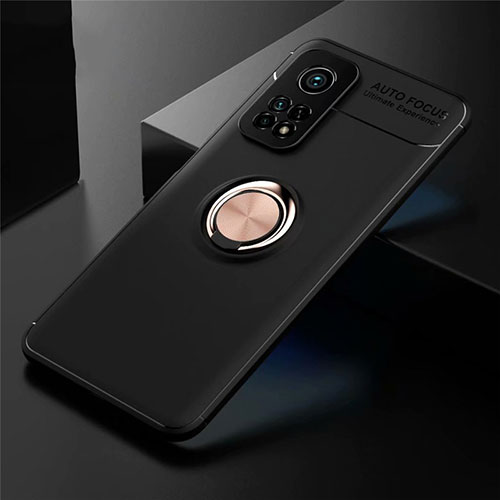 Ultra-thin Silicone Gel Soft Case Cover with Magnetic Finger Ring Stand A01 for Xiaomi Mi 10T Pro 5G Gold and Black