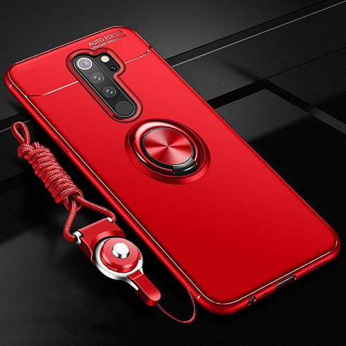 Ultra-thin Silicone Gel Soft Case Cover with Magnetic Finger Ring Stand A01 for Xiaomi Redmi Note 8 Pro Red