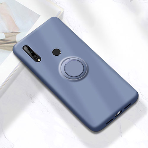 Ultra-thin Silicone Gel Soft Case Cover with Magnetic Finger Ring Stand A02 for Huawei Enjoy 10 Plus Gray