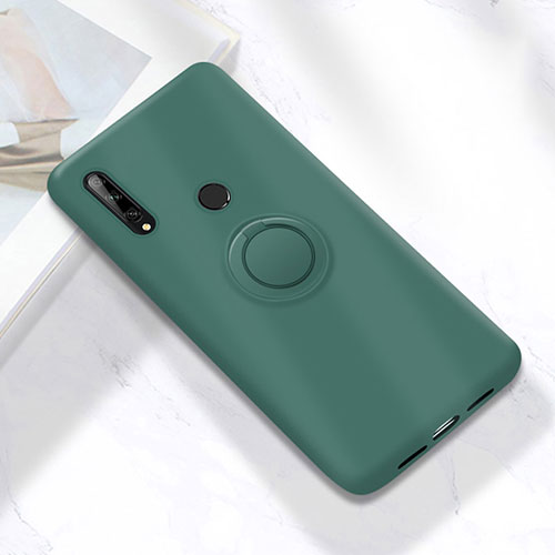 Ultra-thin Silicone Gel Soft Case Cover with Magnetic Finger Ring Stand A02 for Huawei Enjoy 10 Plus Green