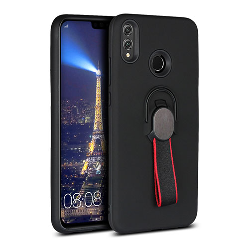 Ultra-thin Silicone Gel Soft Case Cover with Magnetic Finger Ring Stand A02 for Huawei Honor 8X Black