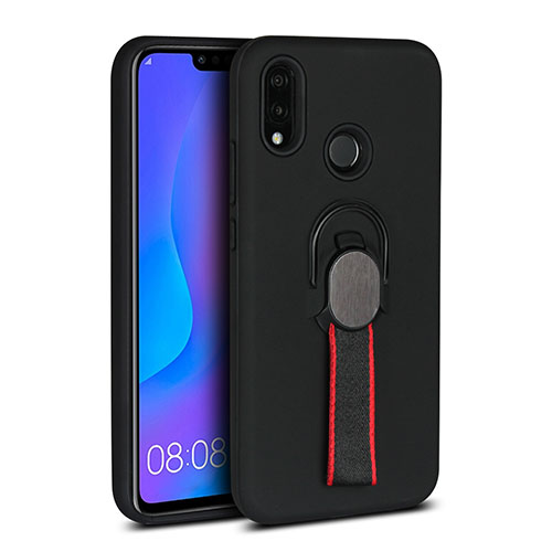 Ultra-thin Silicone Gel Soft Case Cover with Magnetic Finger Ring Stand A02 for Huawei Nova 3e Black