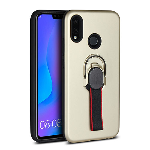 Ultra-thin Silicone Gel Soft Case Cover with Magnetic Finger Ring Stand A02 for Huawei Nova 3e Gold