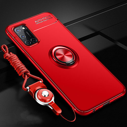 Ultra-thin Silicone Gel Soft Case Cover with Magnetic Finger Ring Stand A02 for Oppo A72 Red