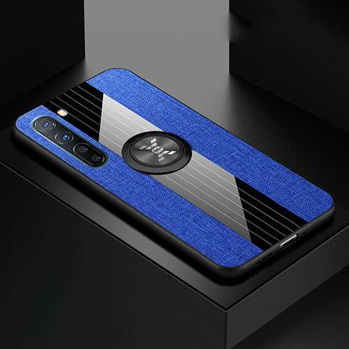 Ultra-thin Silicone Gel Soft Case Cover with Magnetic Finger Ring Stand A02 for Oppo Find X2 Lite Blue