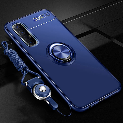 Ultra-thin Silicone Gel Soft Case Cover with Magnetic Finger Ring Stand A02 for Oppo Find X2 Neo Blue