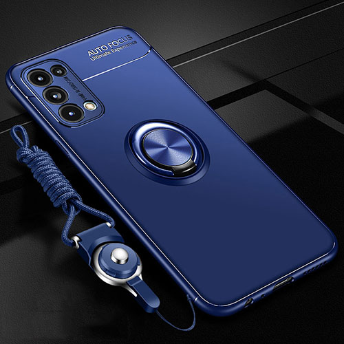 Ultra-thin Silicone Gel Soft Case Cover with Magnetic Finger Ring Stand A02 for Oppo Find X3 Lite 5G Blue