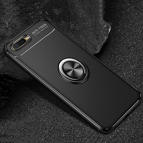 Ultra-thin Silicone Gel Soft Case Cover with Magnetic Finger Ring Stand A02 for Oppo K1 Black