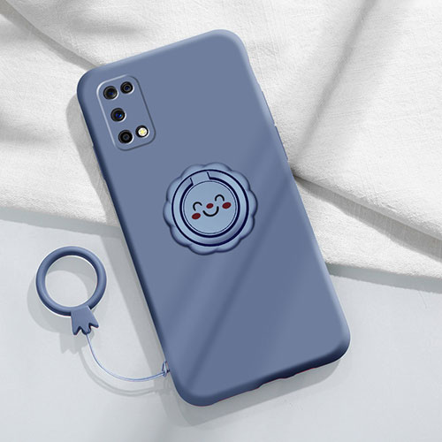 Ultra-thin Silicone Gel Soft Case Cover with Magnetic Finger Ring Stand A02 for Oppo K7x 5G Lavender Gray