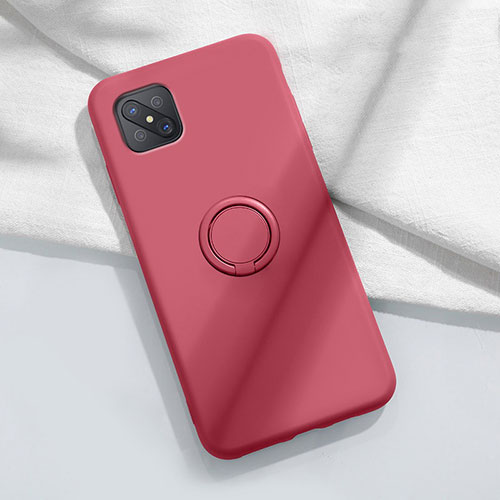 Ultra-thin Silicone Gel Soft Case Cover with Magnetic Finger Ring Stand A02 for Oppo Reno4 Z 5G Red Wine