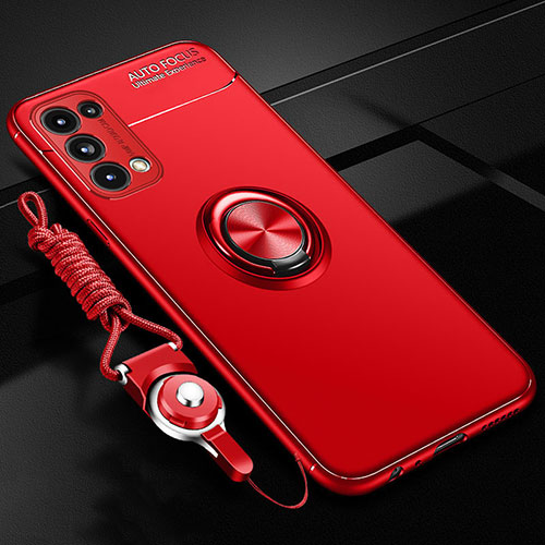 Ultra-thin Silicone Gel Soft Case Cover with Magnetic Finger Ring Stand A02 for Oppo Reno5 5G Red