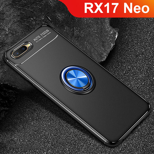 Ultra-thin Silicone Gel Soft Case Cover with Magnetic Finger Ring Stand A02 for Oppo RX17 Neo Blue and Black