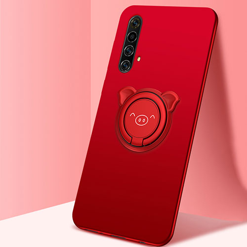 Ultra-thin Silicone Gel Soft Case Cover with Magnetic Finger Ring Stand A02 for Realme X3 SuperZoom Red