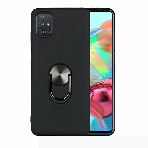 Ultra-thin Silicone Gel Soft Case Cover with Magnetic Finger Ring Stand A02 for Samsung Galaxy A51 5G Black