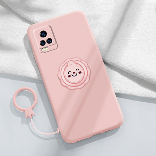 Ultra-thin Silicone Gel Soft Case Cover with Magnetic Finger Ring Stand A02 for Vivo V20 Pro 5G Pink
