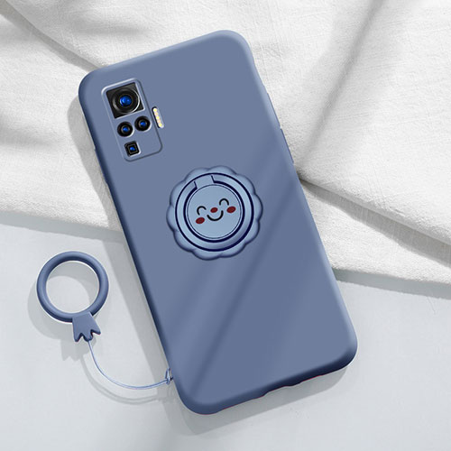 Ultra-thin Silicone Gel Soft Case Cover with Magnetic Finger Ring Stand A02 for Vivo X50 Pro 5G Gray