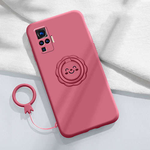Ultra-thin Silicone Gel Soft Case Cover with Magnetic Finger Ring Stand A02 for Vivo X50 Pro 5G Red Wine