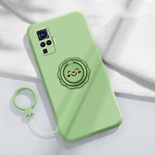 Ultra-thin Silicone Gel Soft Case Cover with Magnetic Finger Ring Stand A02 for Vivo X51 5G Cyan